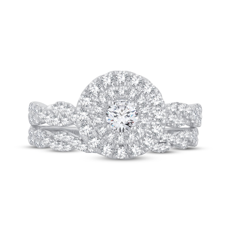 Main Image 3 of Now + Forever Round-Cut Diamond Double Halo Twist Bridal Set 1 ct tw 14K White Gold