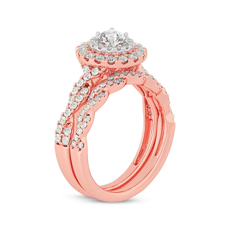 Main Image 2 of Now + Forever Round-Cut Diamond Double Halo Twist Bridal Set 1 ct tw 14K Rose Gold