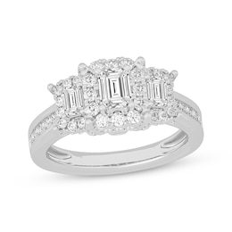 Memories Moments Magic Emerald-Cut Diamond Three-Stone Engagement Ring 1-5/8 ct tw 14K White Gold