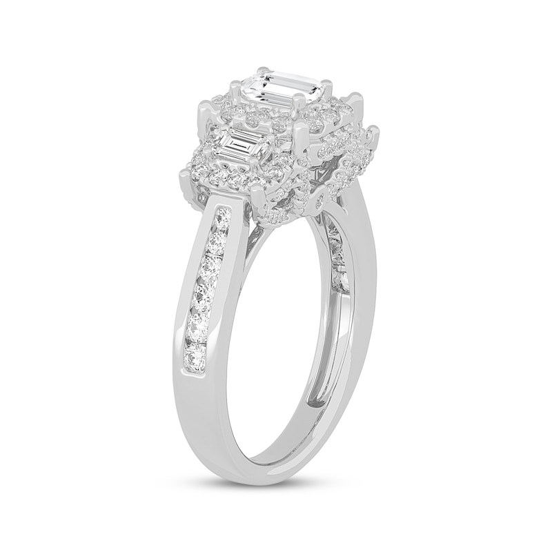 Main Image 2 of Memories Moments Magic Emerald-Cut Diamond Three-Stone Engagement Ring 1-5/8 ct tw 14K White Gold