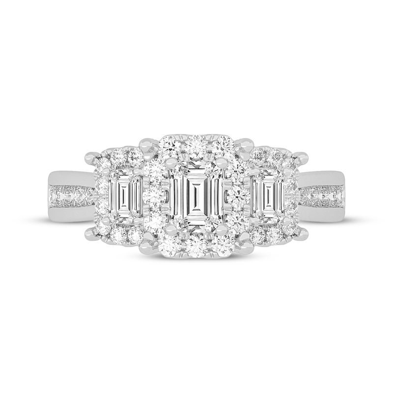 Main Image 3 of Memories Moments Magic Emerald-Cut Diamond Three-Stone Engagement Ring 1-5/8 ct tw 14K White Gold