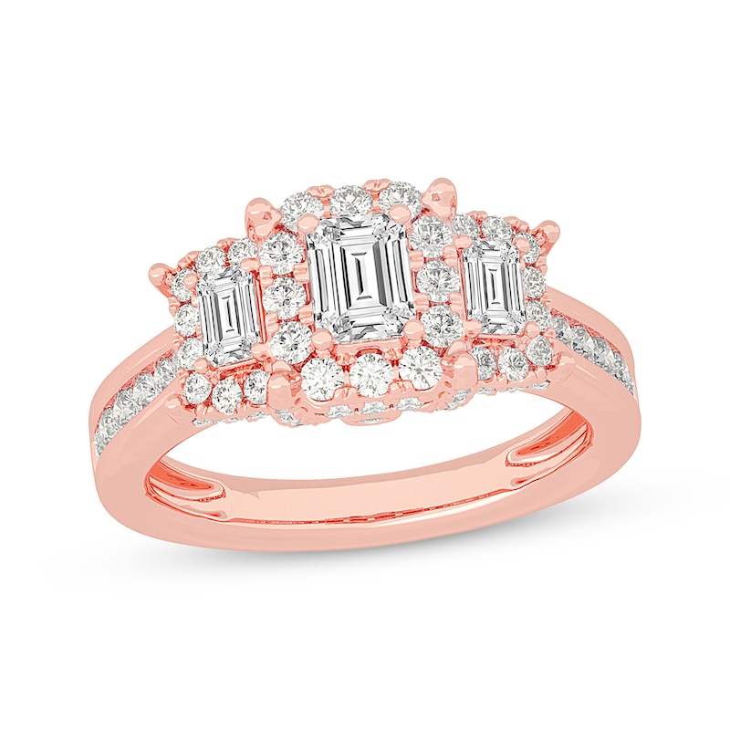 Main Image 1 of Memories Moments Magic Emerald-Cut Diamond Three-Stone Engagement Ring 1-5/8 ct tw 14K Rose Gold