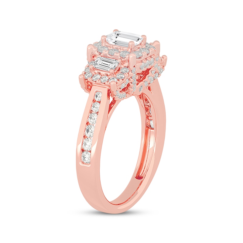Main Image 2 of Memories Moments Magic Emerald-Cut Diamond Three-Stone Engagement Ring 1-5/8 ct tw 14K Rose Gold