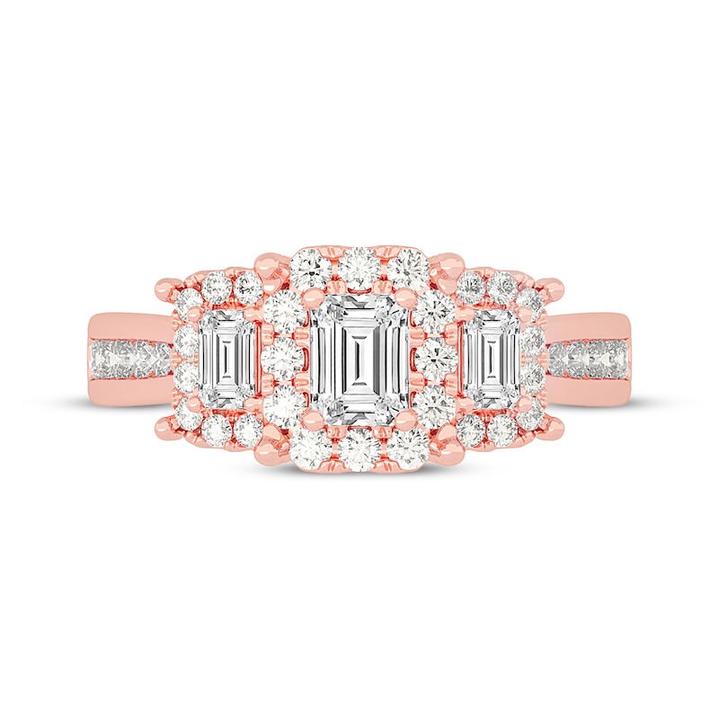 Main Image 3 of Memories Moments Magic Emerald-Cut Diamond Three-Stone Engagement Ring 1-5/8 ct tw 14K Rose Gold