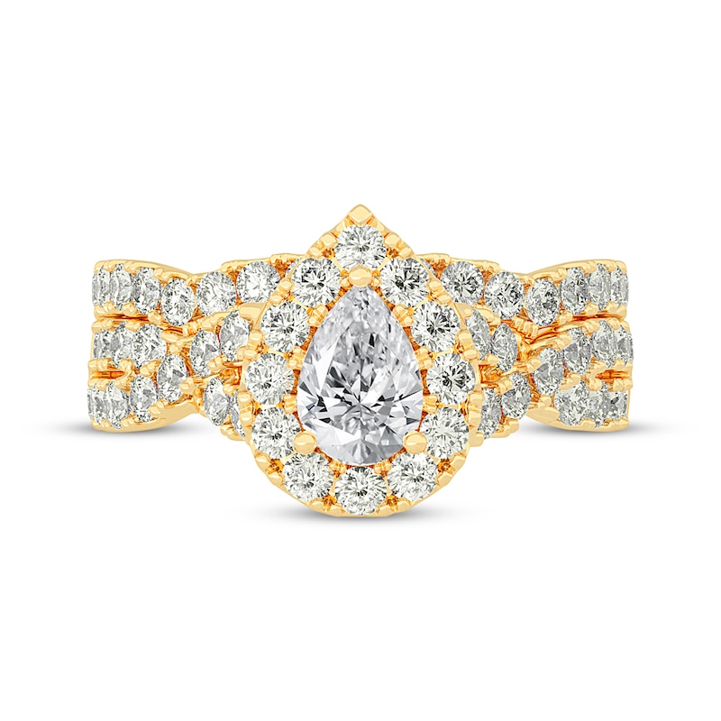 Pear-Shaped Diamond Crossover Shank Bridal Set 2 ct tw 14K Yellow Gold