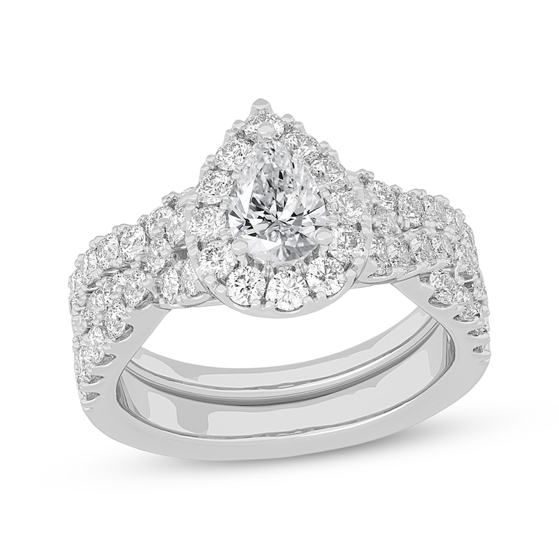 Pear-Shaped Diamond Crossover Shank Bridal Set 2 ct tw 14K White Gold