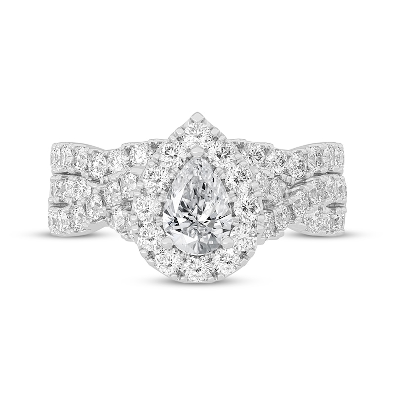 Pear-Shaped Diamond Crossover Shank Bridal Set 2 ct tw 14K White Gold