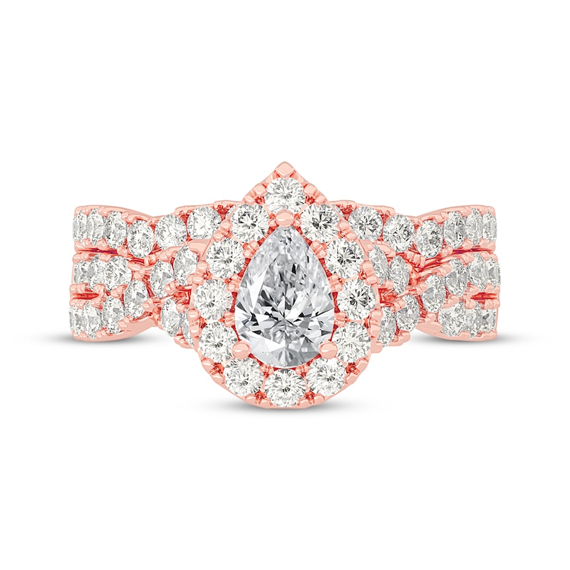 Pear-Shaped Diamond Crossover Shank Bridal Set 2 ct tw 14K Rose Gold