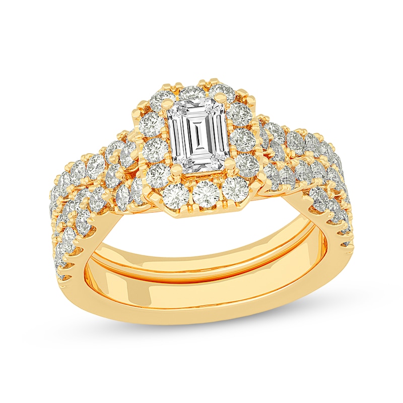 Emerald-Cut Diamond Crossover Shank Bridal Set 2 ct tw 14K Yellow Gold