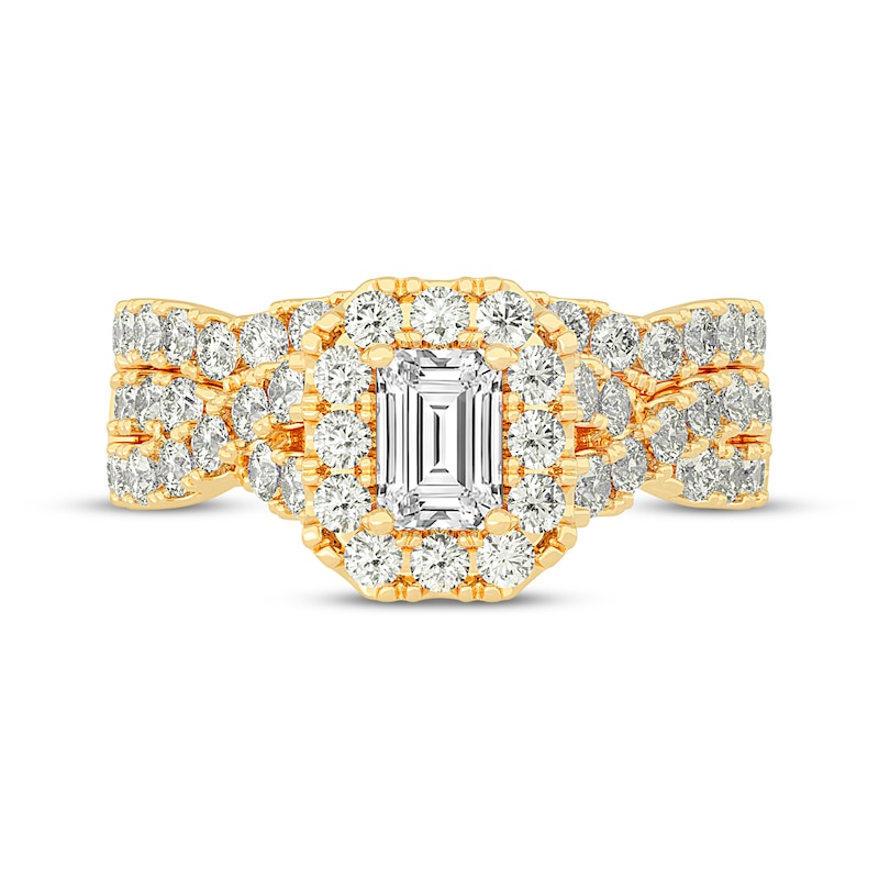 Emerald-Cut Diamond Crossover Shank Bridal Set 2 ct tw 14K Yellow Gold