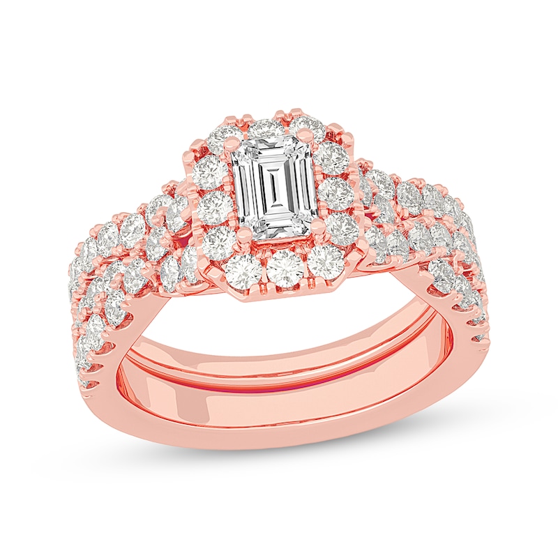 Emerald-Cut Diamond Crossover Shank Bridal Set 2 ct tw 14K Rose Gold