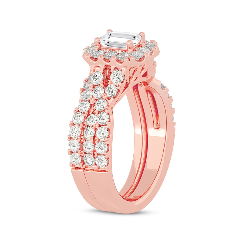 Main Image 2 of Now + Forever Emerald-Cut Diamond Crossover Shank Bridal Set 2 ct tw 14K Rose Gold