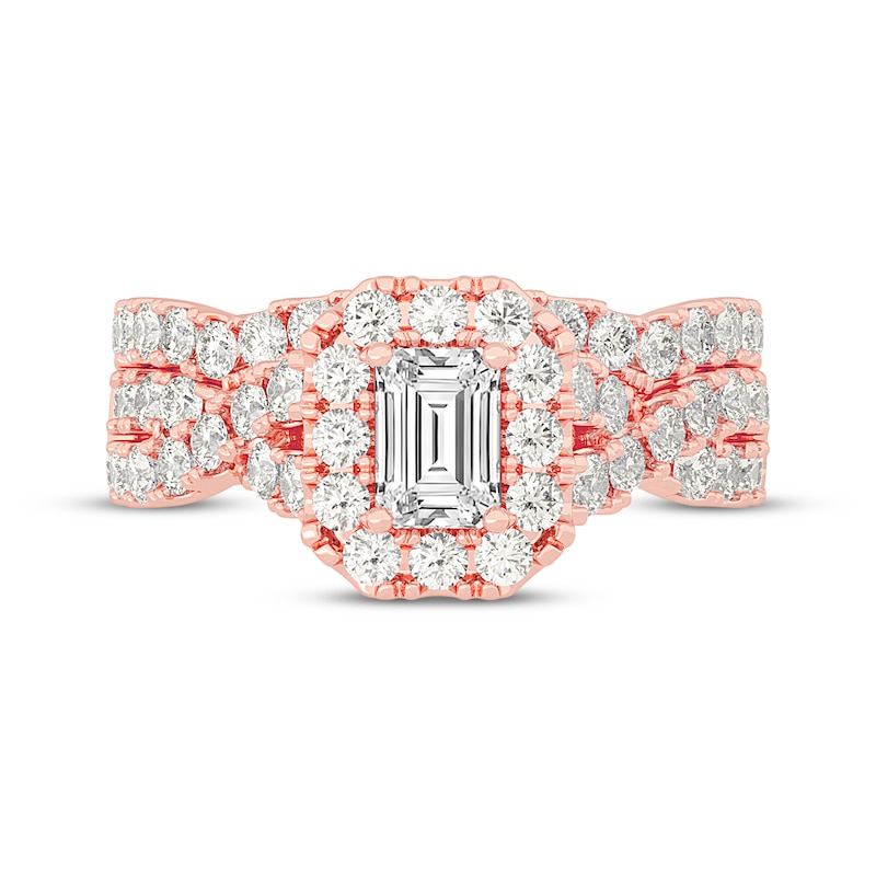 Main Image 3 of Now + Forever Emerald-Cut Diamond Crossover Shank Bridal Set 2 ct tw 14K Rose Gold