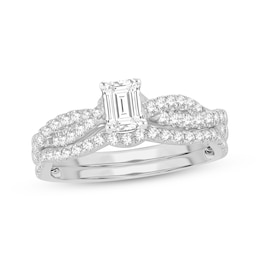Now + Forever Lab-Grown Diamonds Emerald-Cut Twist Bridal Set 1 ct tw 14K White Gold
