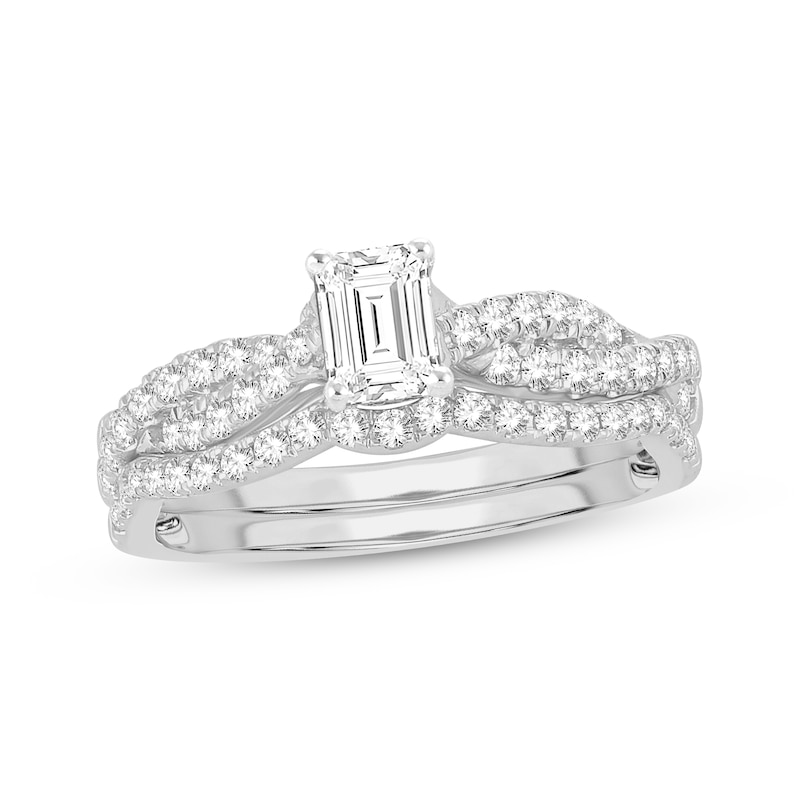 Main Image 1 of Now + Forever Lab-Grown Diamonds Emerald-Cut Twist Bridal Set 1 ct tw 14K White Gold