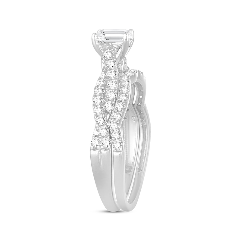 Main Image 2 of Now + Forever Lab-Grown Diamonds Emerald-Cut Twist Bridal Set 1 ct tw 14K White Gold