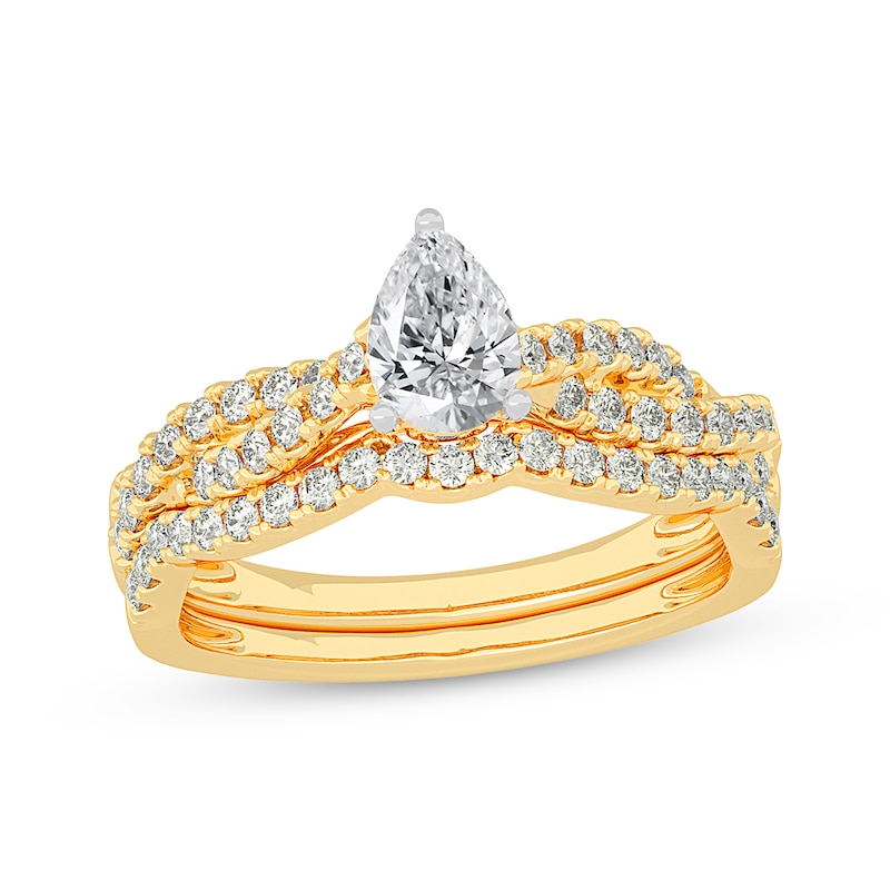 Lab-Created Diamonds by KAY Pear-Shaped Twist Bridal Set 1 ct tw 14K Yellow Gold