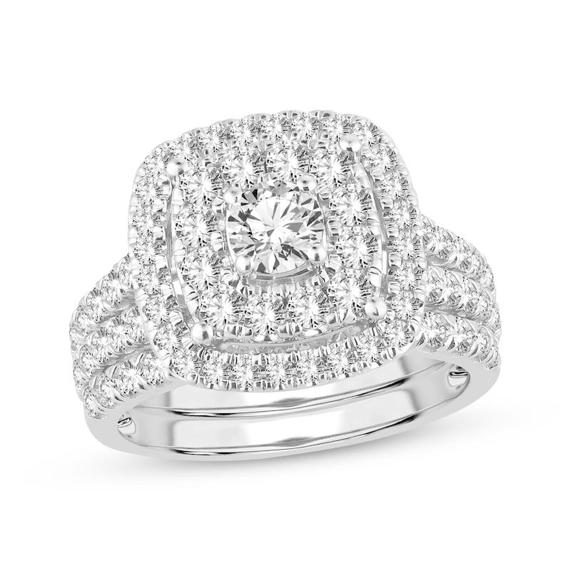 Main Image 1 of Now + Forever Lab-Grown Diamonds Round-Cut Cushion Frame Bridal Set 2 ct tw 14K White Gold