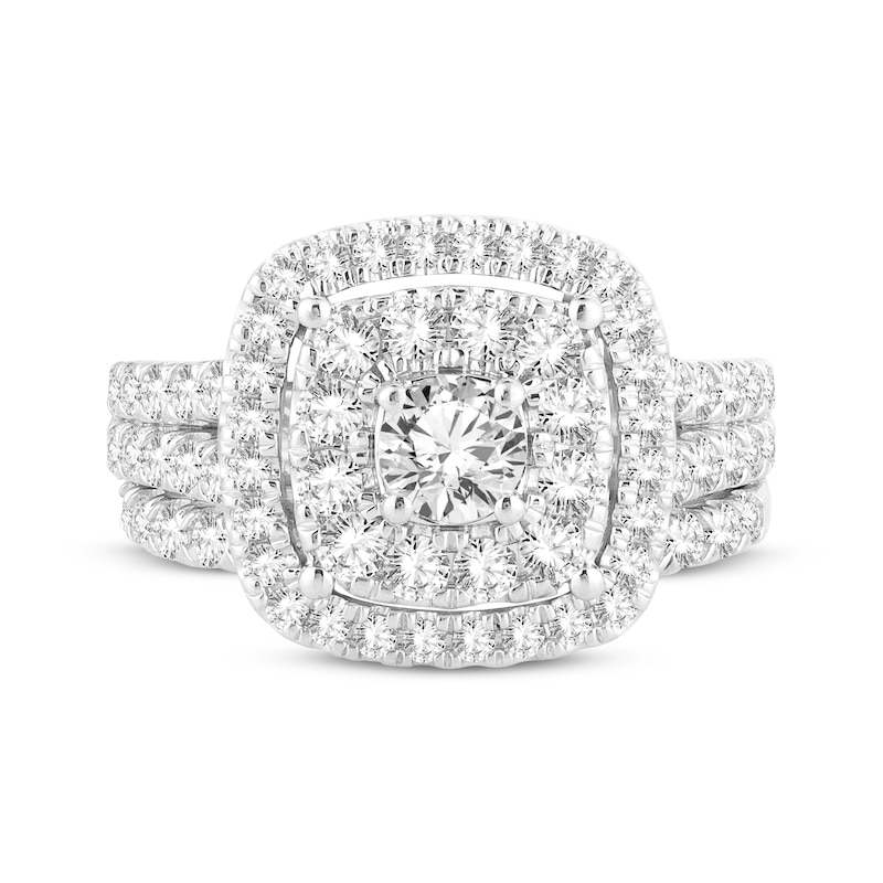 Main Image 3 of Now + Forever Lab-Grown Diamonds Round-Cut Cushion Frame Bridal Set 2 ct tw 14K White Gold