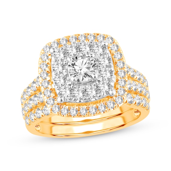 Now + Forever Lab-Grown Diamonds Round-Cut Cushion Frame Bridal Set 2 ct tw 14K Gold