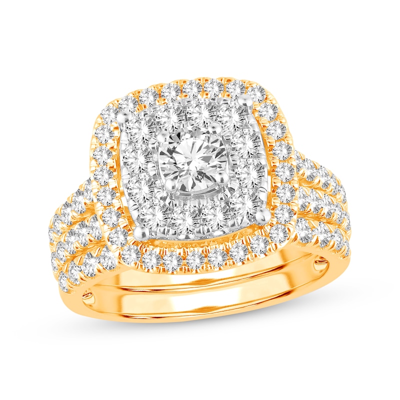 Lab-Created Diamonds by KAY Round-Cut Cushion Frame Bridal Set 2 ct tw 14K Yellow Gold