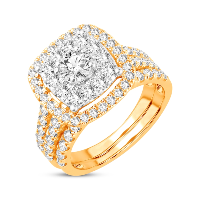 Lab-Created Diamonds by KAY Round-Cut Cushion Frame Bridal Set 2 ct tw 14K Yellow Gold