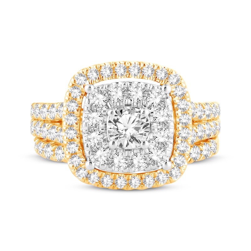 Main Image 3 of Now + Forever Lab-Grown Diamonds Round-Cut Cushion Frame Bridal Set 2 ct tw 14K Yellow Gold