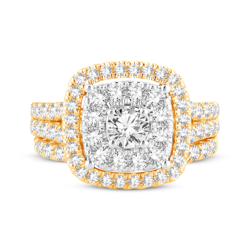 Lab-Created Diamonds by KAY Round-Cut Cushion Frame Bridal Set 2 ct tw 14K Yellow Gold