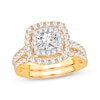 Thumbnail Image 1 of Now + Forever Lab-Grown Diamonds Round-Cut Cushion Frame Bridal Set 2 ct tw 14K Yellow Gold
