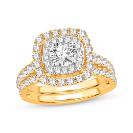 Now + Forever Lab-Grown Diamonds Round-Cut Cushion Frame Bridal Set 2 ct tw 14K Yellow Gold