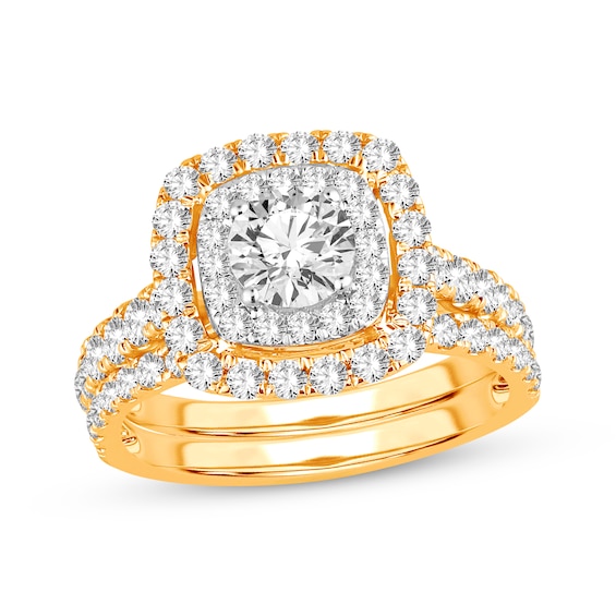 Now + Forever Lab-Grown Diamonds Round-Cut Cushion Frame Bridal Set 2 ct tw 14K Yellow Gold