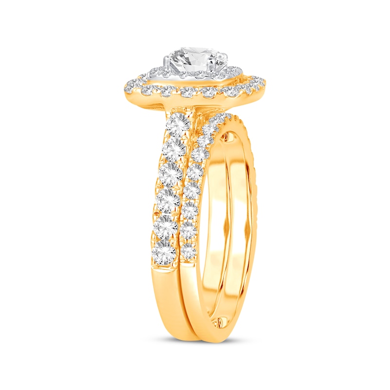 Main Image 2 of Now + Forever Lab-Grown Diamonds Round-Cut Cushion Frame Bridal Set 2 ct tw 14K Yellow Gold