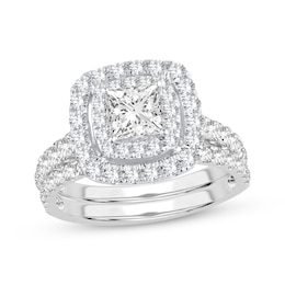 Now + Forever Lab-Grown Diamonds Princess-Cut Double Frame Bridal Set 2 ct tw 14K White Gold