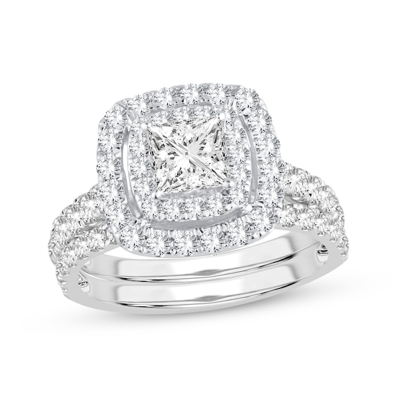 Now + Forever Lab-Grown Diamonds Princess-Cut Double Frame Bridal Set 2 ct tw 14K White Gold