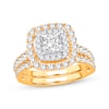 Thumbnail Image 1 of Now + Forever Lab-Grown Diamonds Princess-Cut Double Frame Bridal Set 2 ct tw 14K Yellow Gold