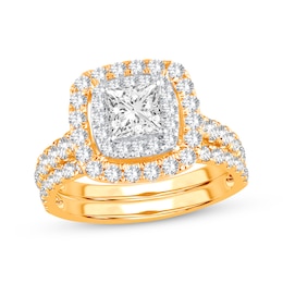 Now + Forever Lab-Grown Diamonds Princess-Cut Double Frame Bridal Set 2 ct tw 14K Yellow Gold