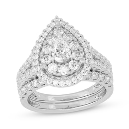Now + Forever Lab-Grown Diamonds Pear-Shaped Double Frame Bridal Set 2 ct tw 14K White Gold