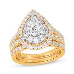 Now + Forever Lab-Grown Diamonds Pear-Shaped Double Frame Bridal Set 2 ct tw 14K Yellow Gold