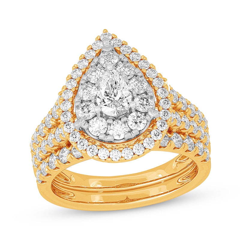 Main Image 1 of Now + Forever Lab-Grown Diamonds Pear-Shaped Double Frame Bridal Set 2 ct tw 14K Yellow Gold
