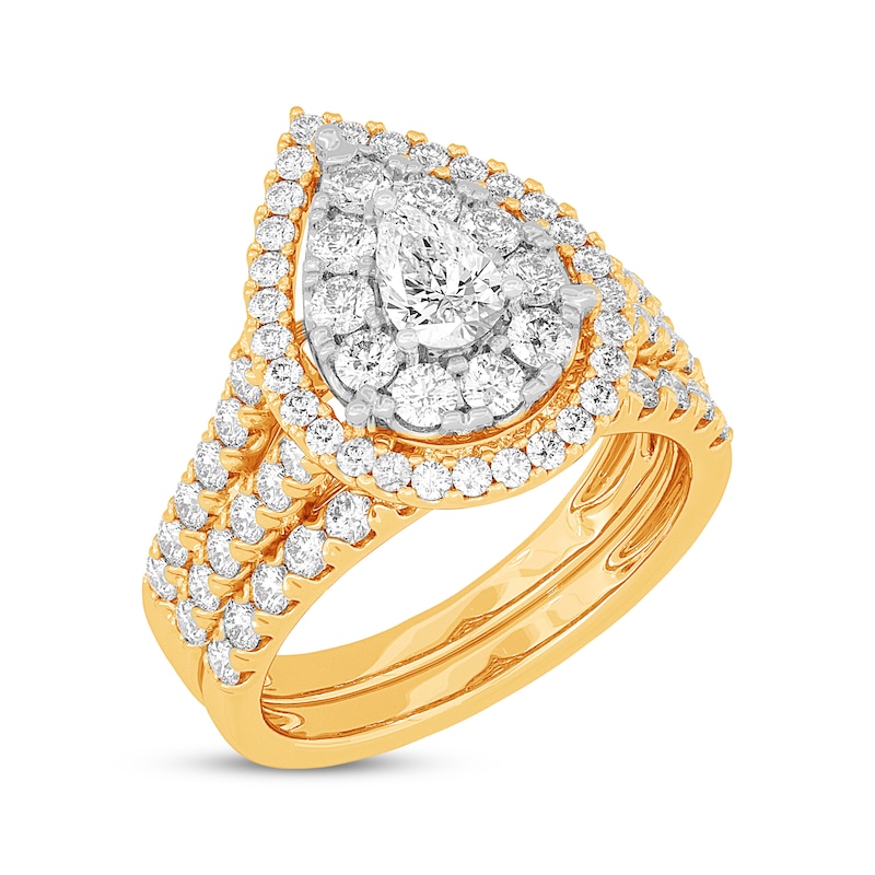 Main Image 2 of Now + Forever Lab-Grown Diamonds Pear-Shaped Double Frame Bridal Set 2 ct tw 14K Yellow Gold