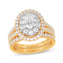 Now + Forever Lab-Grown Diamonds Oval-Cut Double Frame Bridal Set 2 ct tw 14K Yellow Gold