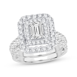 Now + Forever Lab-Grown Diamonds Emerald-Cut Double Frame Bridal Set 2 ct tw 14K White Gold
