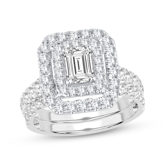 Now + Forever Lab-Grown Diamonds Emerald-Cut Double Frame Bridal Set 2 ct tw 14K White Gold