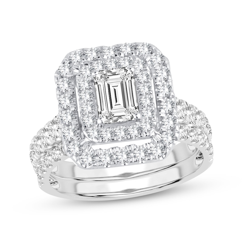 Main Image 1 of Now + Forever Lab-Grown Diamonds Emerald-Cut Double Frame Bridal Set 2 ct tw 14K White Gold
