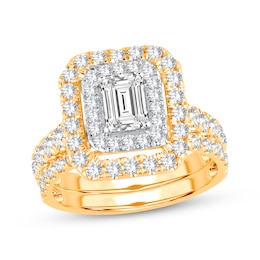 Now + Forever Lab-Grown Diamonds Emerald-Cut Double Frame Bridal Set 2 ct tw 14K Yellow Gold