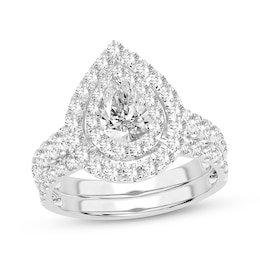 Now + Forever Lab-Grown Diamonds Pear-Shaped Double Frame Bridal Set 2 ct tw 14K White Gold