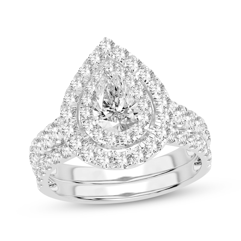 Main Image 1 of Now + Forever Lab-Grown Diamonds Pear-Shaped Double Frame Bridal Set 2 ct tw 14K White Gold
