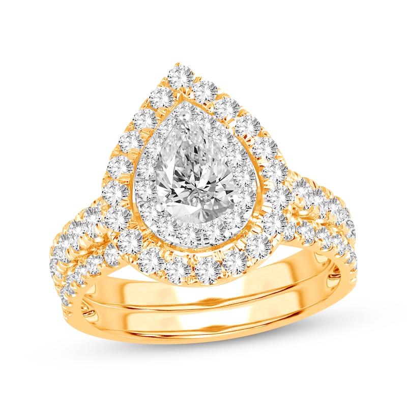 Lab-Created Diamonds by KAY Pear-Shaped Double Frame Bridal Set 2 ct tw 14K Yellow Gold
