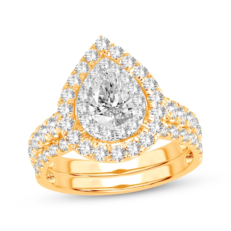 Main Image 1 of Now + Forever Lab-Grown Diamonds Pear-Shaped Double Frame Bridal Set 2 ct tw 14K Yellow Gold