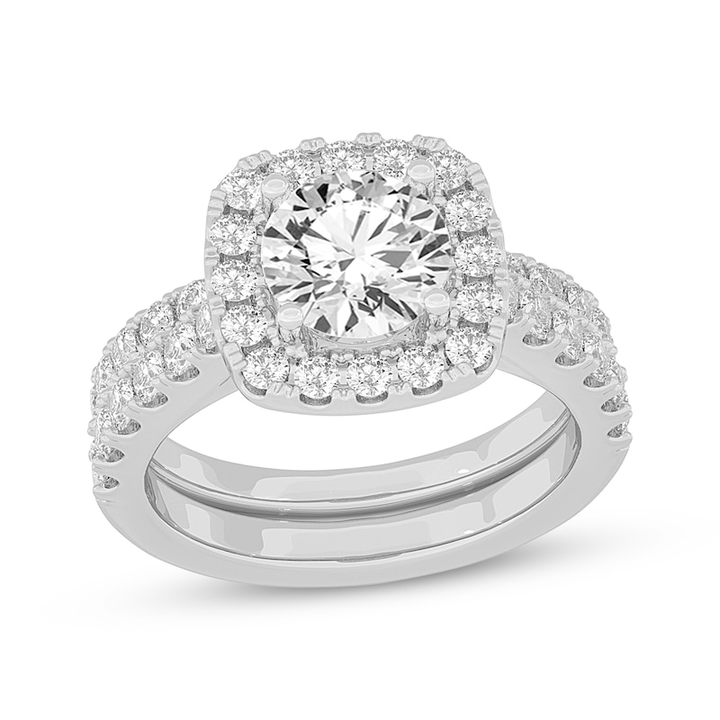 Main Image 1 of Now + Forever Lab-Grown Diamonds Round-Cut Cushion Frame Bridal Set 3 ct tw 14K White Gold